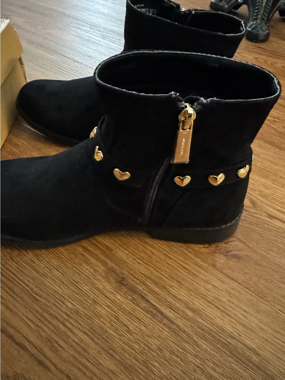Michael Kors Black Ankle Boots with Gold Heart Studs